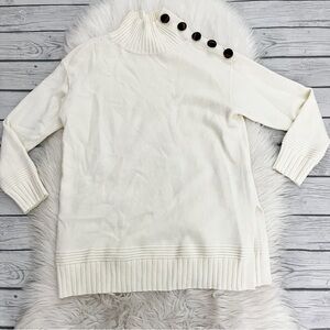 Anthropologie Ivory/ Cream Turtleneck Button Sweater